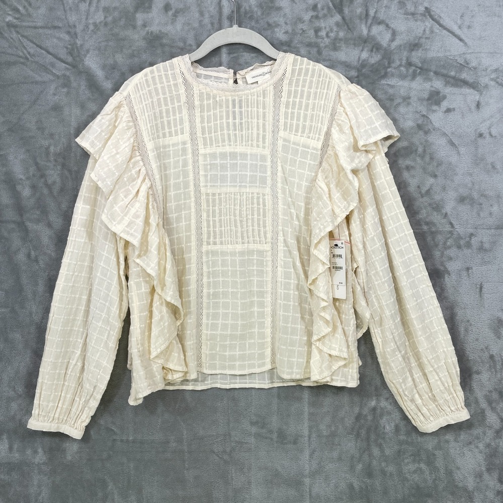 Treasure & Bond Nordstrom Women's Sz S Ruffle Lace Ivory Cotton Boho Blouse NWT